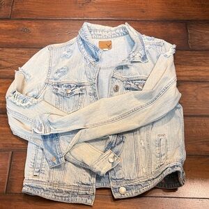 American Eagle Outfitters Light Blue Distressed Denim Jacket